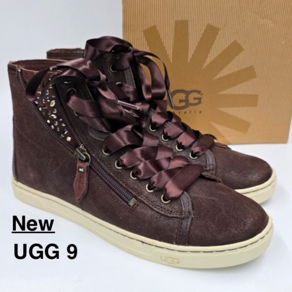 New UGG Women's Blaney Crystals Hi-Top Trainers - Chocolate Size 9⭐️⭐️⭐️⭐️